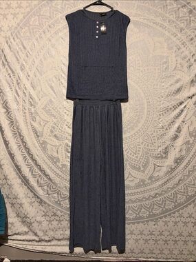 NWT JP Slate Blue Gray Crinkle 2 Piece Lounge Set size L/XL